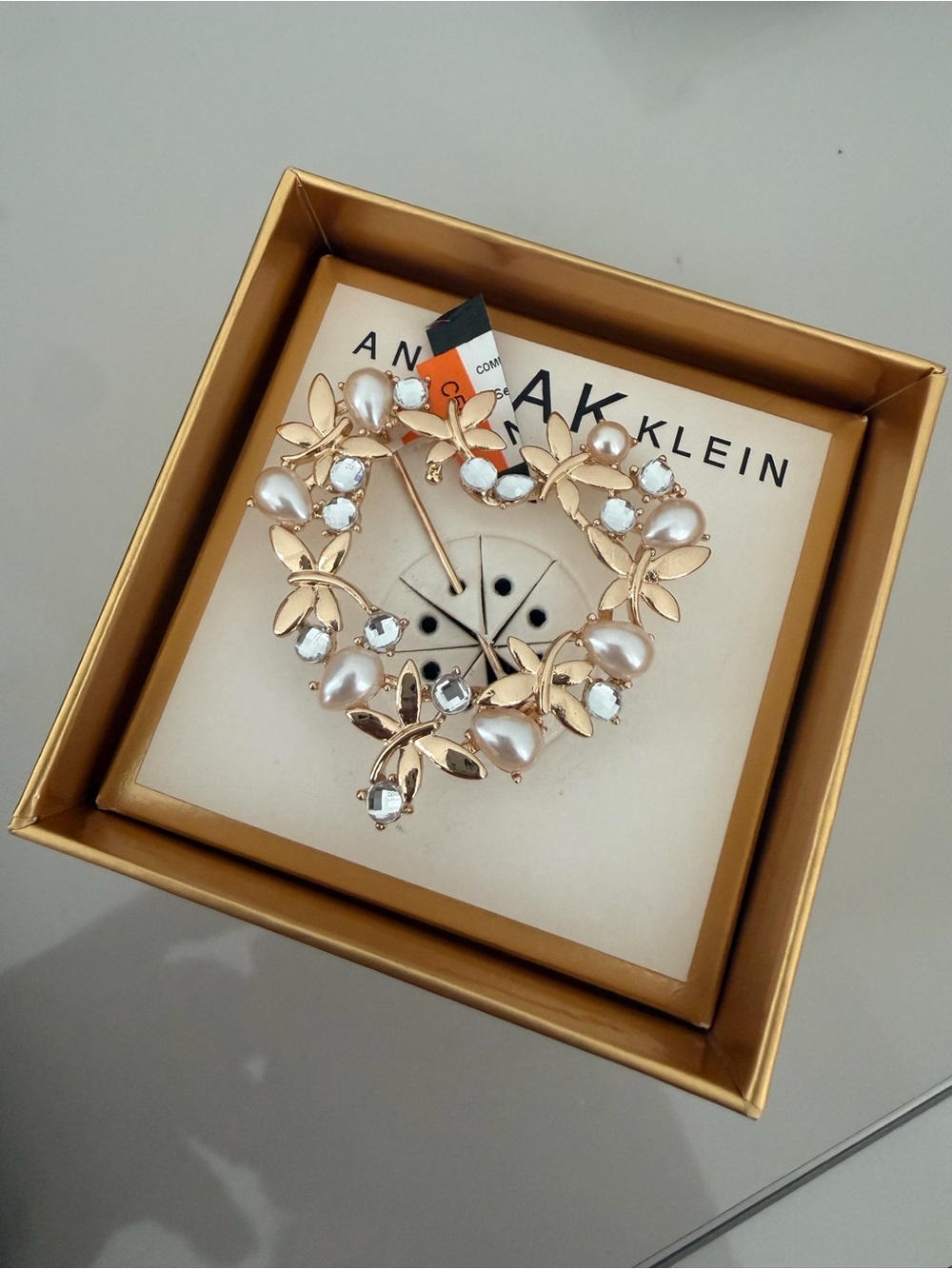 Anne Klein Gold Tone Heart Accent with pearls Pin